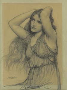 フローラ（バフ紙に黒いチョーク） 作： John William Waterhouse