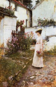 デボンシャーの庭で夏の花を集める 作： John William Waterhouse