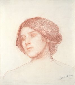 少女の頭（紙に赤いチョーク） 作： John William Waterhouse