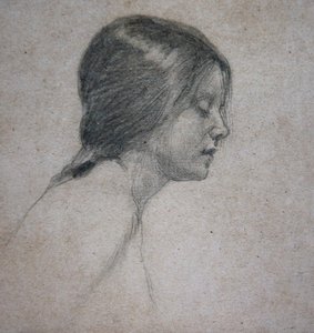 少女の頭」1880年頃（紙に鉛筆） 作： John William Waterhouse