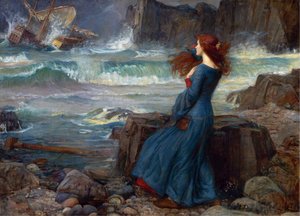 ミランダ - 『テンペスト』（シェイクスピア） - ジョン・ウィリアム・ウォーターハウスの絵 作： John William Waterhouse