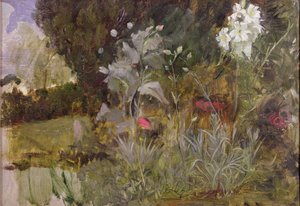 「魅惑の庭」（帆布に油彩）のための花と葉の研究（190595を参照） 作： John William Waterhouse