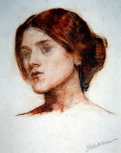 The Rose Bower」のための少女の頭部の習作 1910年頃（紙に赤クレヨンと鉛筆） 作： John William Waterhouse