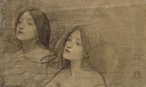 ハイラスとニンフたち」のための2人のニンフの習作、1890年代頃 作： John William Waterhouse