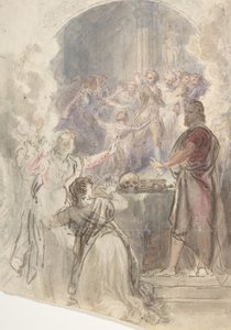 サー・ウォルター・スコットの「マーガレットおばさんの鏡のキープストーリー」の一場面、1828年頃 作： John William Wright