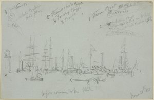 ハーバーシーン（紙に鉛筆（灰色）） 作： John Wilson Carmichael