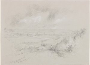 ヘイドンブリッジ、ラングレー城の遠くに（bcと紙に鉛筆） 作： John Wilson Carmichael