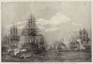 女王陛下はウェリントン公爵旗艦に向かった 作： John Wilson Carmichael