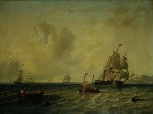 ウィットビー沖の微風に乗って出荷 作： John Wilson Carmichael