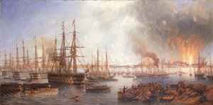 1856年8月5日、スヴェーボーの砲撃 作： John Wilson Carmichael