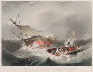 ファーン諸島（イギリス）の岩礁に沈んだ蒸気船フォルファーシャー号。 作： John Wilson Carmichael