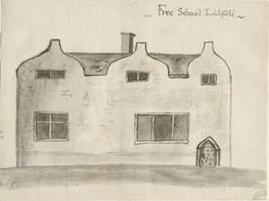 リッチフィールド-グラマースクール：セピアウォッシュドローイング、nd [1784]（ドローイング） 作： John Wright