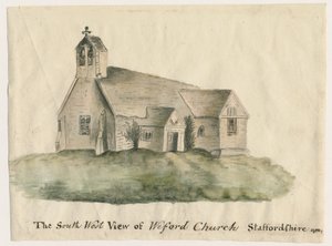 ウィーフォード教会：1782年の水彩画 作： John Wright