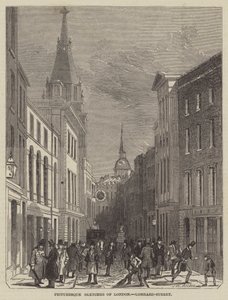 ロンドンの絵のようなスケッチ、ロンバードストリート 作： John Wykeham Archer