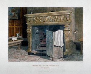 バプティスト ヘッド イン、クラーケンウェル、ロンドン、1851 年の煙突部分の眺め 作： John Wykeham Archer