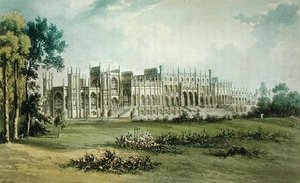 Ackermanns Repository of ArtsのGarden Frontの西にあるEaton Hallが1826年に出版（182260も参照） 作： John after Gendall
