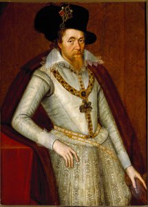 ガーター勲章の騎士であるイングランドのジェームズ1世とスコットランドのジェームズ6世の肖像 1610年頃（絵画 作： John de Critz