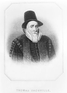 トーマス・サックヴィルの肖像（1536-1608）ドーセット初代伯爵、「ロッジのイギリスの肖像」1822年 作： John de Critz