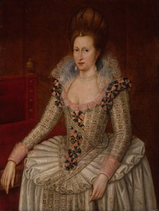 デンマークのアン女王、1605年頃（パネルに油彩） 作： John de the Elder (attr. to) Critz