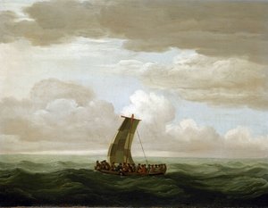 救命ボートに乗るギャラリ「ラックスボロー」の乗組員、船長と21人の男たち。1727年頃、ジョン・クリーヴリー（1712-1777）による油絵。
