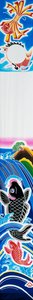 5月5日「こどもの日」に鯉のぼりをさらしながら川を泳ぐ鯉を描いた幟（のぼり）、城島守弘作、日本文明、20世紀 作： 城島守弘