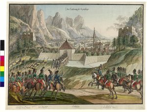 1799年、オーストリア軍によるルツィエンシュタイクの征服（水彩画）