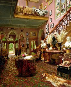 カントリーハウスのホールと階段、1888年 作： Jonathan Pratt