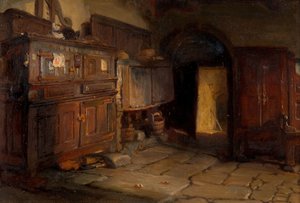 ブルトンのコテージのインテリア、1887年。 作： Jonathon Pratt
