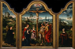 トリプティク：寄贈者とその妻との磔刑 作： Joos van Cleve