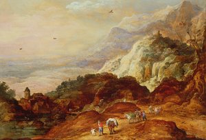 数字とラバのある山岳風景 作： Joos or Josse de Momper