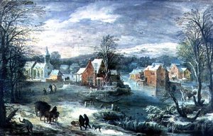 冬の村の風景（パネル） 作： Joos or Josse de The Younger Momper