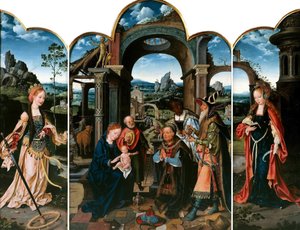 オランダ：聖カタリナ（左）、三王礼拝（中央）、聖バルバラ（右）ポーランドのジギスムント1世と三王礼拝
