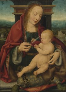 オランダ語：Maria met wijndrinkend 優しい聖母子／聖母とワインを飲む子供 作： Joos van Cleve