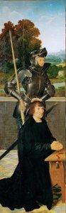 初期ネーデルランド美術：聖ゲオルギウスとドナー（翼のある祭壇、左パネル） par Cleve, Joos van (ca. 1485-1540), ca. 1530.木に油彩、94,5x30。ヴィエンヌの美術史博物館 作： Joos van Cleve