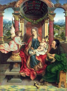 聖家族、三連祭壇画の中央パネル、1530年頃（パネル） 作： Joos van Cleve