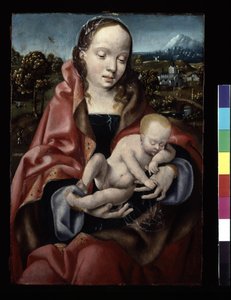 聖母と眠るキリストの子供（木に油彩） 作： Joos van Cleve