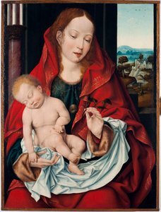 聖母子像 若き日のヨース・ファン・クレーヴ（1485～1540年頃） 1518～1522年 日。61x45,5 cm ゲネス、ストラーダ・ヌオーヴァ美術館（元パラッツォ・ビアンコ) 作： Joos van Cleve