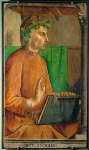 ダンテ・アリギエーリ（詩人） 1475年頃、フェデリーゴ・ダ・モンテフェルトレの工房のために描かれた28枚の肖像画シリーズ。