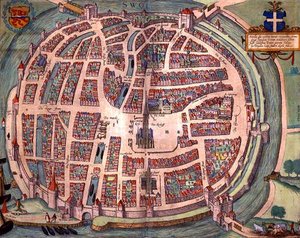 ゲオルク・ブラウン（1541-1622）とフランツ・ホーゲンベルグ（1535-90）による「Civitates Orbis Terrarum」からソルヴェールの地図（1572-1617年頃）（彩色済み彫刻 作： Joris (after) Hoefnagel