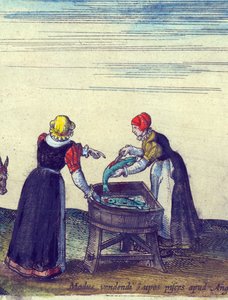 パイクの販売と掘り出しをする魚の妻、15184手塗りの銅彫刻細部324184 作： Joris Hoefnagel
