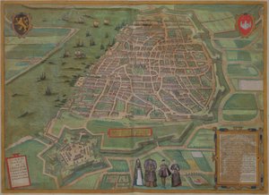 アントワープの地図、ブラウン（1541-1622）とフランスホーゲンベルク（1535-90）による「世界」、1572年頃