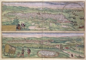 バルセロナの地図、ブラウン（1541-1622）とフランツホーゲンバーグ（1535-90）、1567による「世界」より