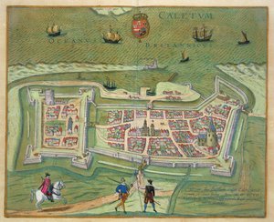 カレーの地図、Georg Braun（1541-1622）とFrans Hogenberg（1535-90）による &39;Civitates Orbis Terrarum&39;から、1597（カラー彫刻）