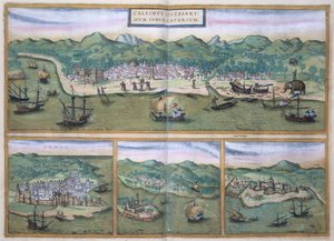 カリカットの地図、ブラウン（1541-1622）とフランツ・ホーゲンバーグ（1535-90）による「世界」、1572年頃