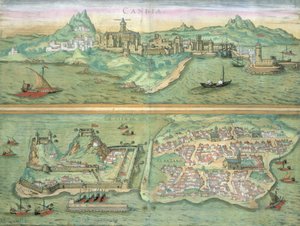 ブラウン（1541-1622）とフランツ・ホーゲンバーグ（1535-90）による「世界」からのクレタ島とコルフの地図、1572年頃