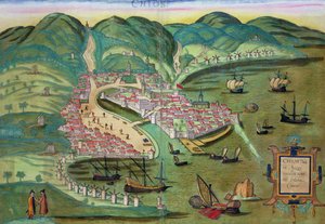 ブラウン（1541-1622）とフランツ・ホーゲンバーグ（1535-90）による「世界」からのキオスの地図c.1572-1617