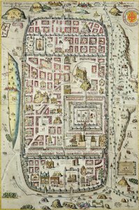 エルサレムとその周辺地域の地図。GeorgBraun（1541-1622）とFrans Hogenberg（1535-90）c.1572-1617（138905-96を参照）の「Civitates Orbis Terrarum」に基づいています。 作： Joris Hoefnagel