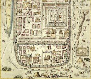 エルサレムとその周辺地域の地図。GeorgBraum（1541-1622）およびFrans Hogenberg（1535-90）c.1572-1617（138905を参照）による「Civitates Orbis Terrarum」より