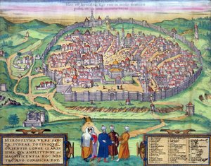 エルサレムの地図、ブラウン（1541-1622）とフランツホーゲンバーグ（1535-90）による「世界」、1572年頃