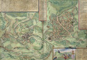エルサレムの地図、ブラウン（1541-1622）とフランツホーゲンバーグ（1535-90）による「世界」、1572年頃